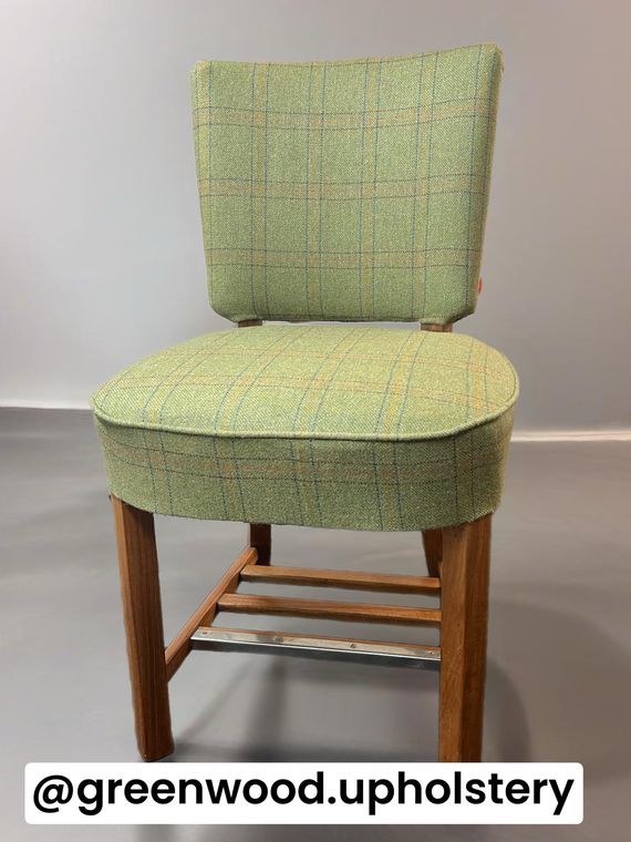 Vintage side chair re-covered in green check wool.